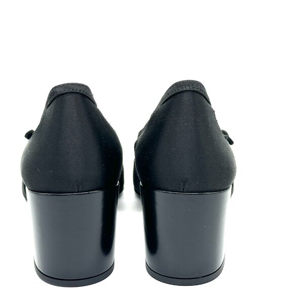 PRADA Pointed Toe Cutout Cut Out Block Heel Crystal Satin Leather Pumps - Picture 14 of 16